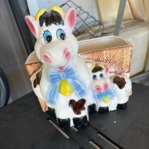 Ceramic Cow Figurine with Calf planter